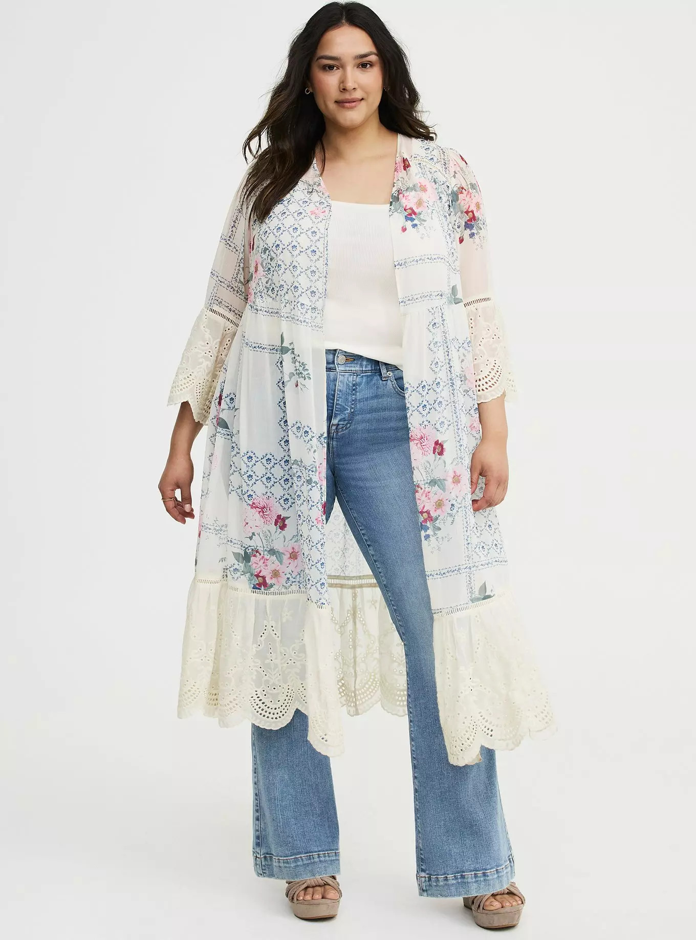 Embroidered Eyelet Maxi Kimono | Torrid (US & Canada)