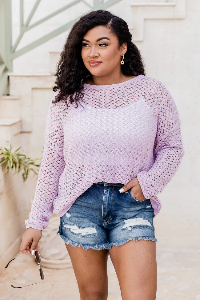 Always Be Yourself Lilac Open Knit Crew Neck Sweater | Pink Lily