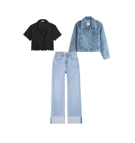 Abercrombie new arrivals, 90’s high rise cuffed jeans, zip denim jacket, scalloped crop top 

#LTKstyletip #LTKSpringSale #LTKover40