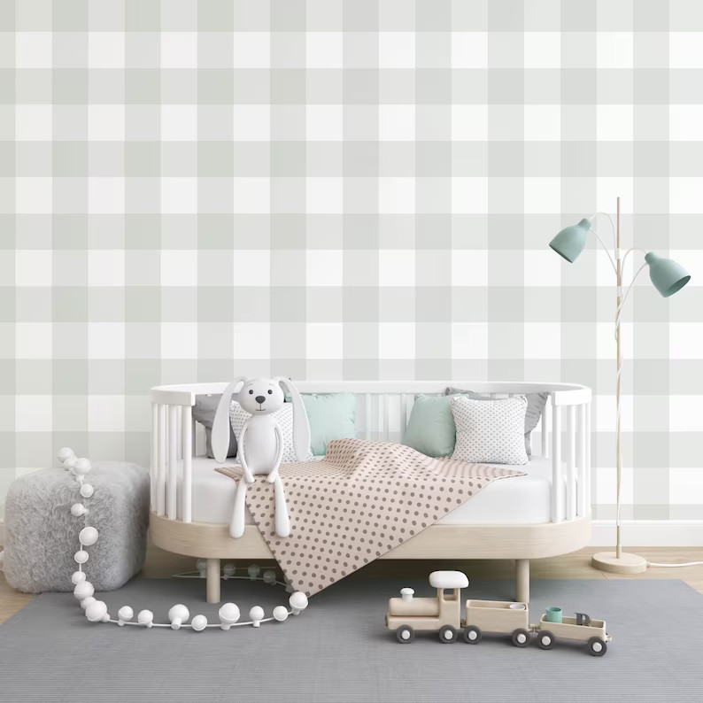 Plaid Wallpaper Peel & Stick Gingham Wallpaper Sage Green - Etsy | Etsy (US)