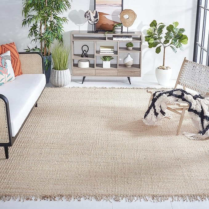 SAFAVIEH Area Rug 8x10 - Natural Fiber Collection - Large - Ivory, Handmade Woven Jute, Boho Frin... | Amazon (US)