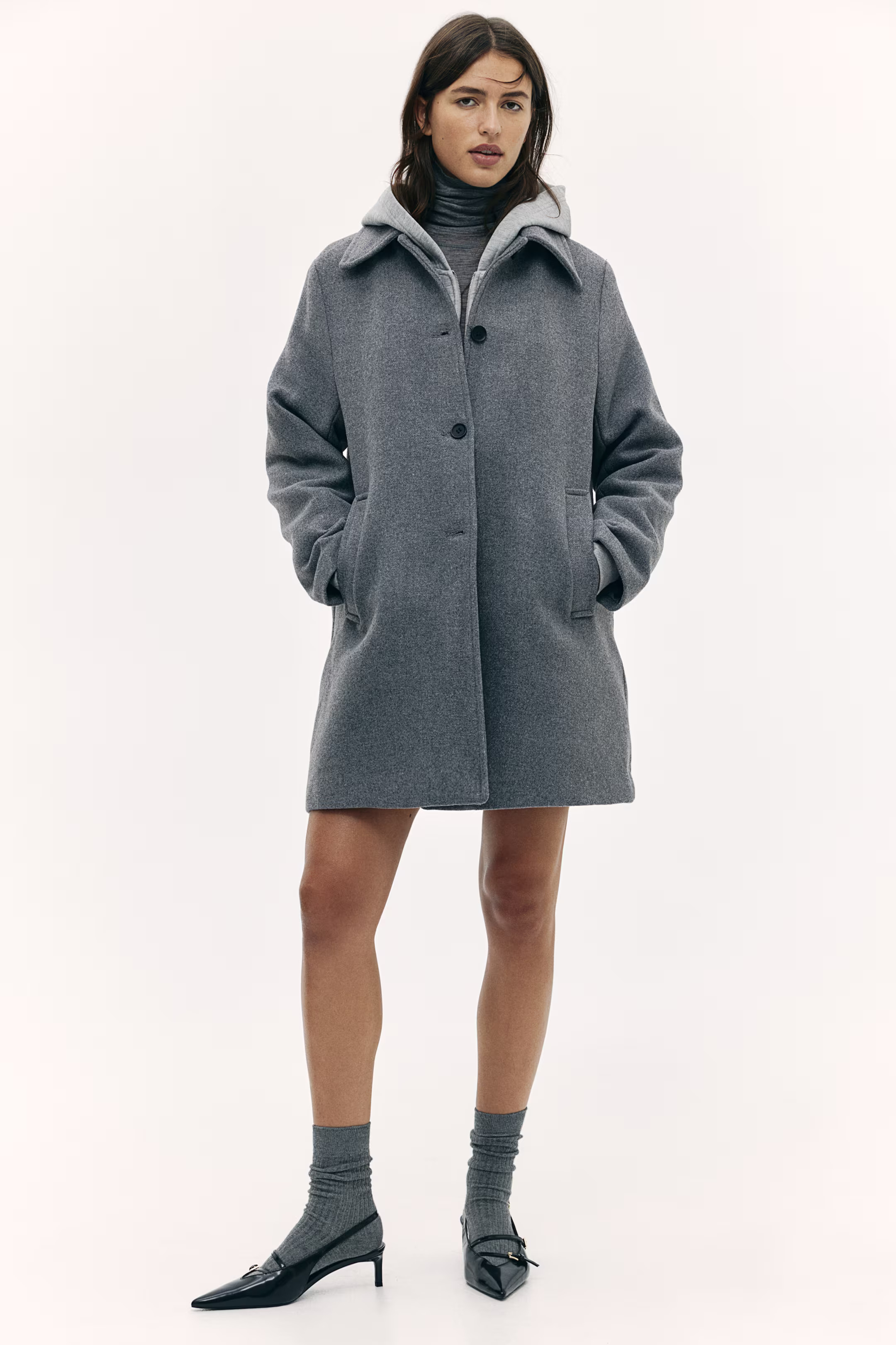 Knee-length coat - Grey - Ladies | H&M GB | H&M (UK, MY, IN, SG, PH, TW, HK)