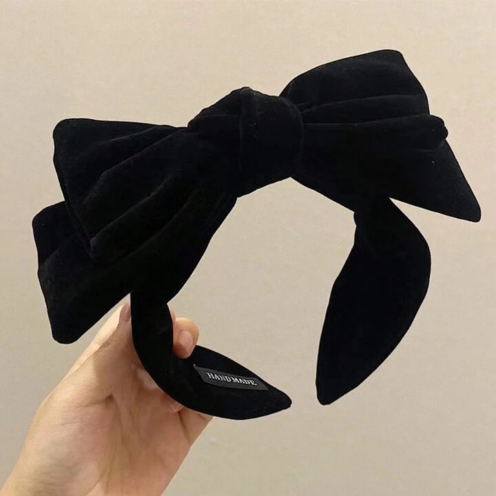 1pc Girls' French Style Retro Black Velvet Double-layer Bow Hairband, Suitable For Daily Wear | SHEIN