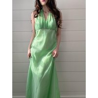 Y2K Lime Green Vintage Prom Dress 2000S Halter Chiffon Maxi | Etsy (US)