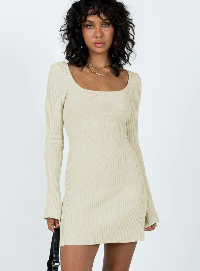 Brownhall Long Sleeve Mini Dress Beige | Princess Polly US