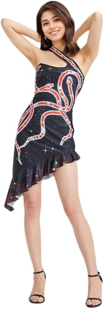 Women Reputation Jumpsuit One-Legged Leotard 3D Print Sparkly Red Snake Bodysuit | Amazon (US)