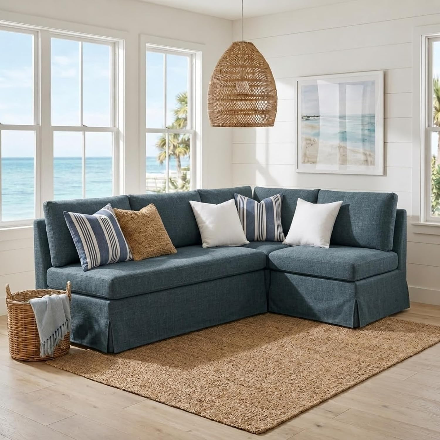HULALA HOME Breakfast Nook Bench, Modular 4 Seats Banquette Seating, Blue | Amazon (US)