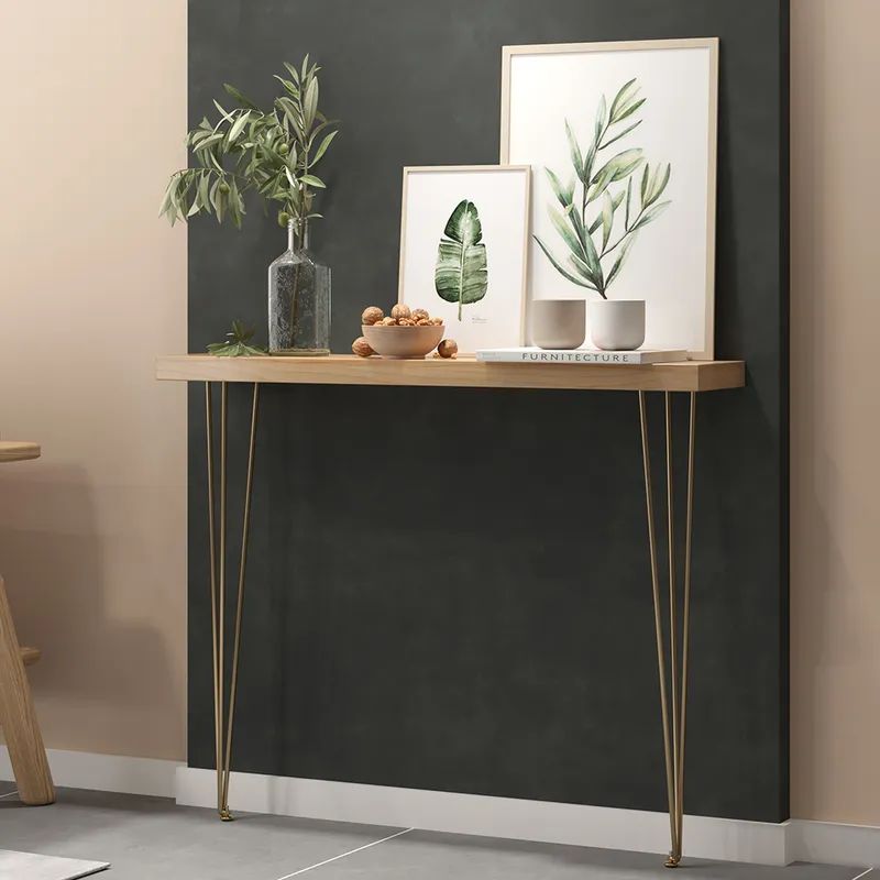 39.4" Rustic Narrow Rectangle Console Table with Wooden Top Metal Legs-Homary | Homary