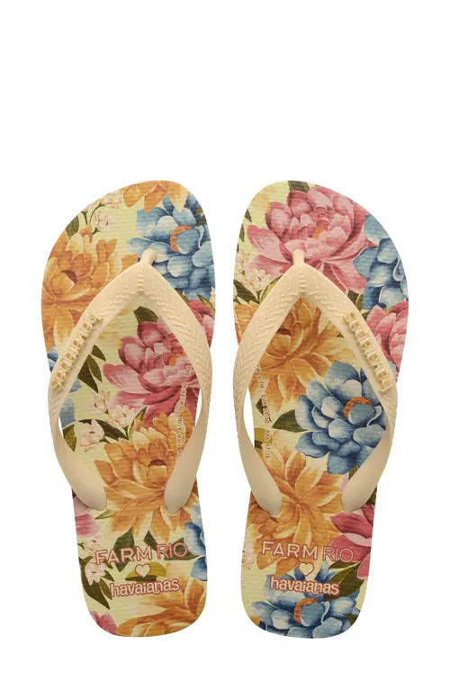 Havaianas x FARM Rio Rebecca Flip Flop in Buttercream at Nordstrom, Size 7 | Nordstrom