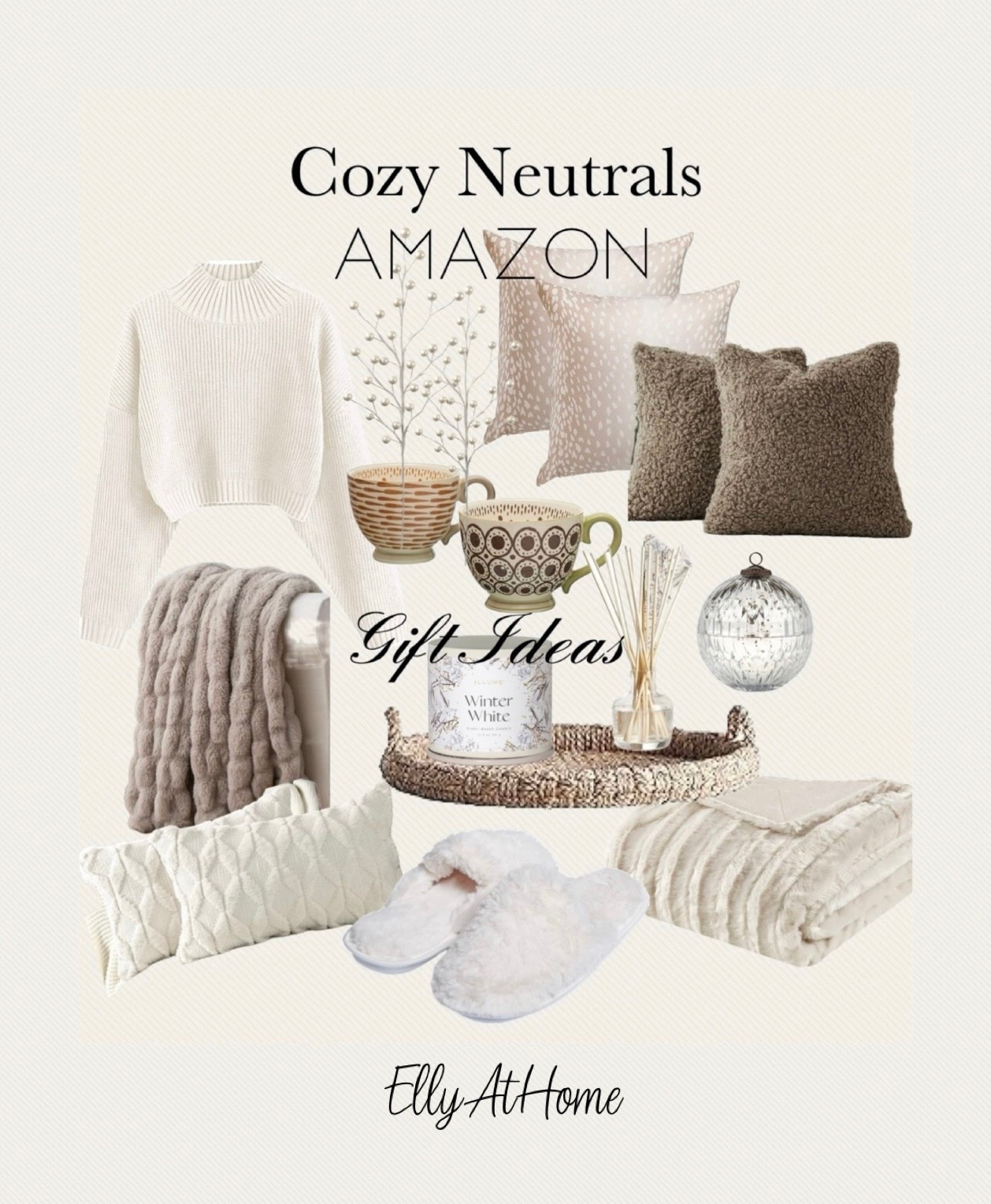 Cozy winter neutrals at Amazon! Shop sweaters, throw pillows, blankets, Christmas, holiday fragrances, candles, slippers, mugs, cocktail glasses and more gift ideas. 

#LTKGiftGuide #LTKHoliday #LTKHome