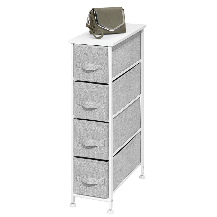 mDesign Narrow Dresser Storage Tower Stand with 4 Removable Fabric Drawers - Steel Frame, Wood To... | Amazon (US)