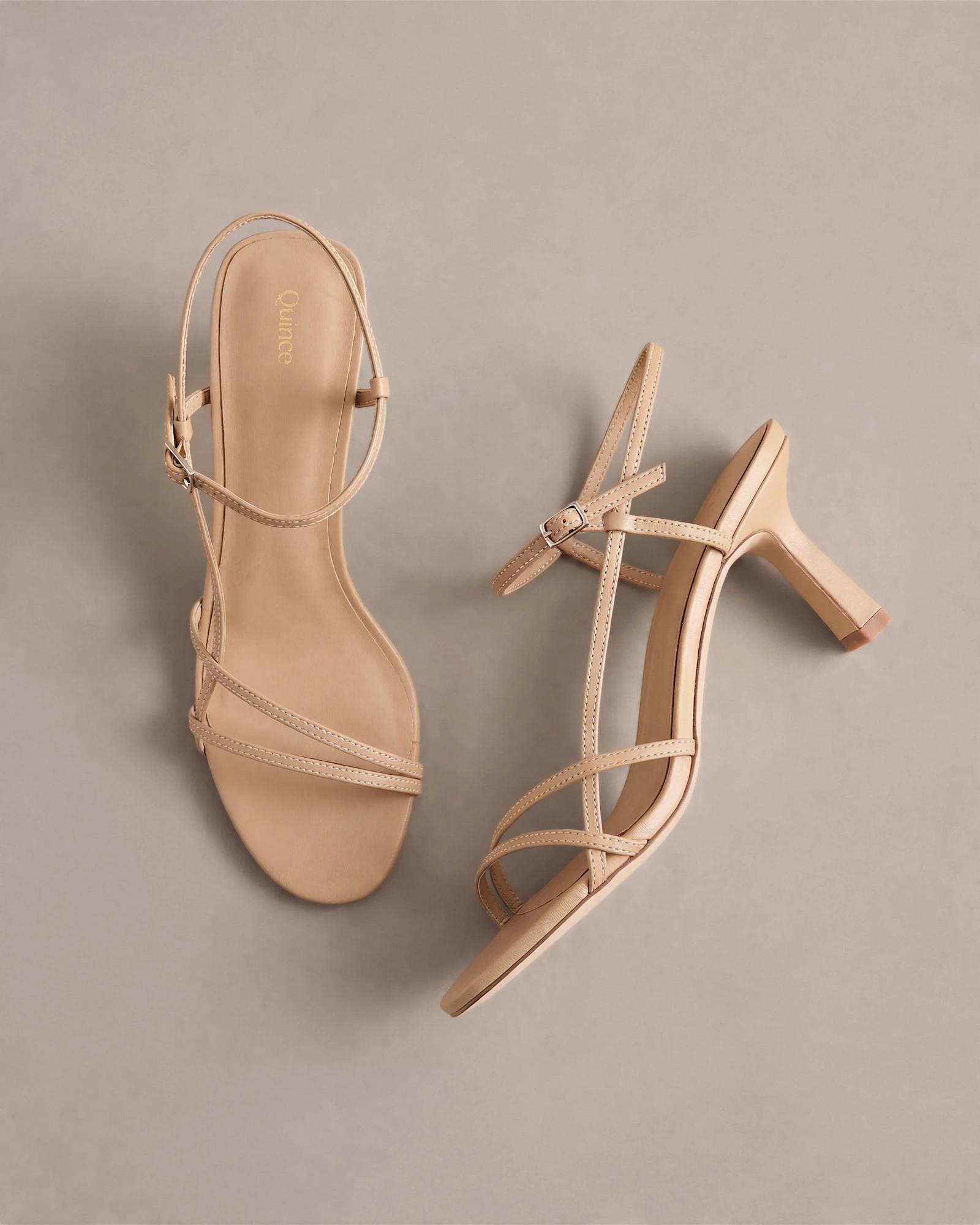 Italian Leather 70mm Strappy Heel in Cashew | Quince