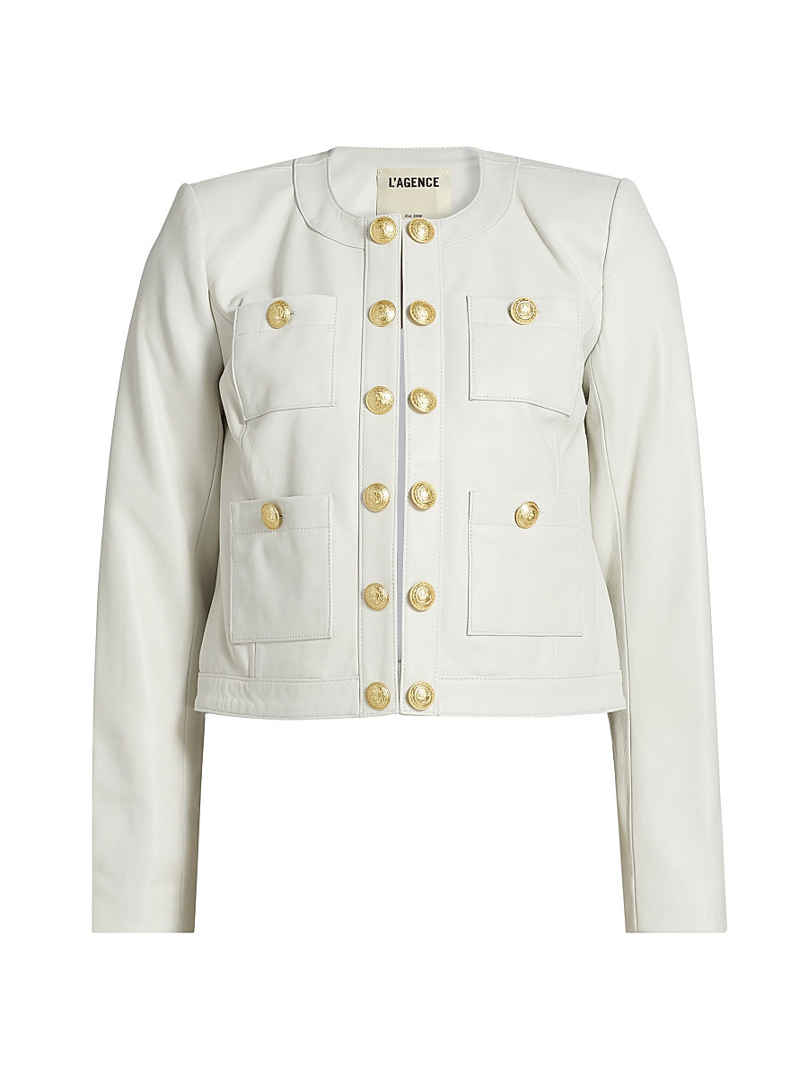 Women's Jayde Collarless Leather Jacket - White - Size 00 | Saks Fifth Avenue