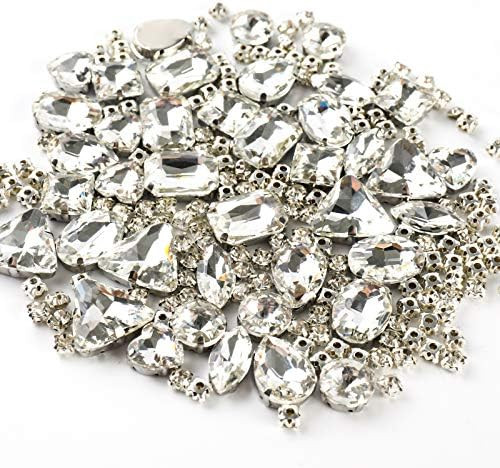 Sew on Rhinestones, 180pcs White Rhinestones Mix Shapes Sew on Glass Rhinestone Gems with Prongsf... | Amazon (US)