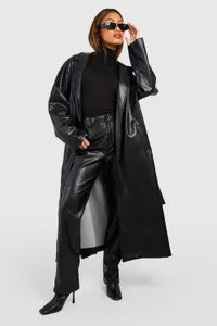 Oversized Faux Leather Belted Trench Coat | Nasty Gal US