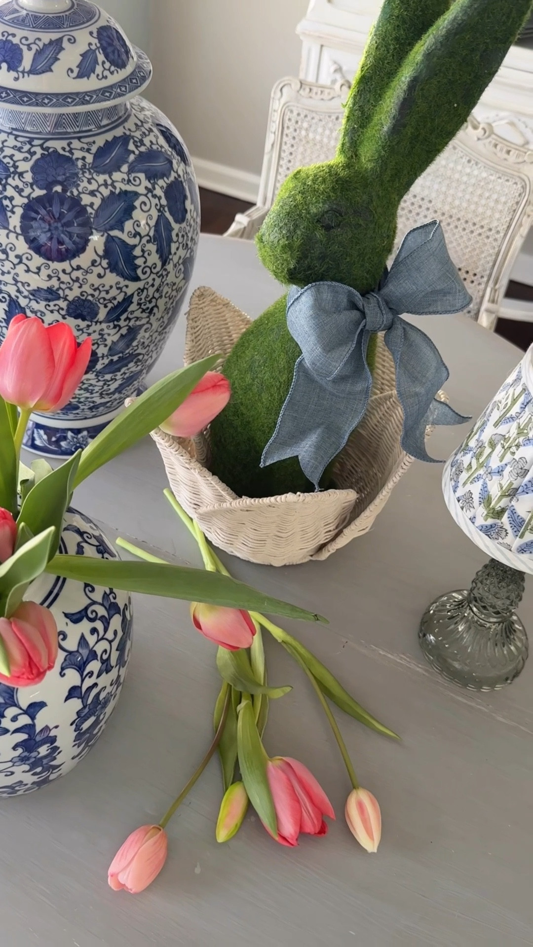 Spring decor.  I used a 21” flocked bunny.  Listed some similar 

#LTKSeasonal #LTKHome #LTKSpringSale