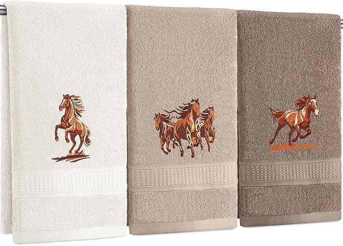 3 Pcs Western Horse Hand Towels Set for Bathroom 100% Cotton Embroidered Decorative Equestrian Ho... | Amazon (US)