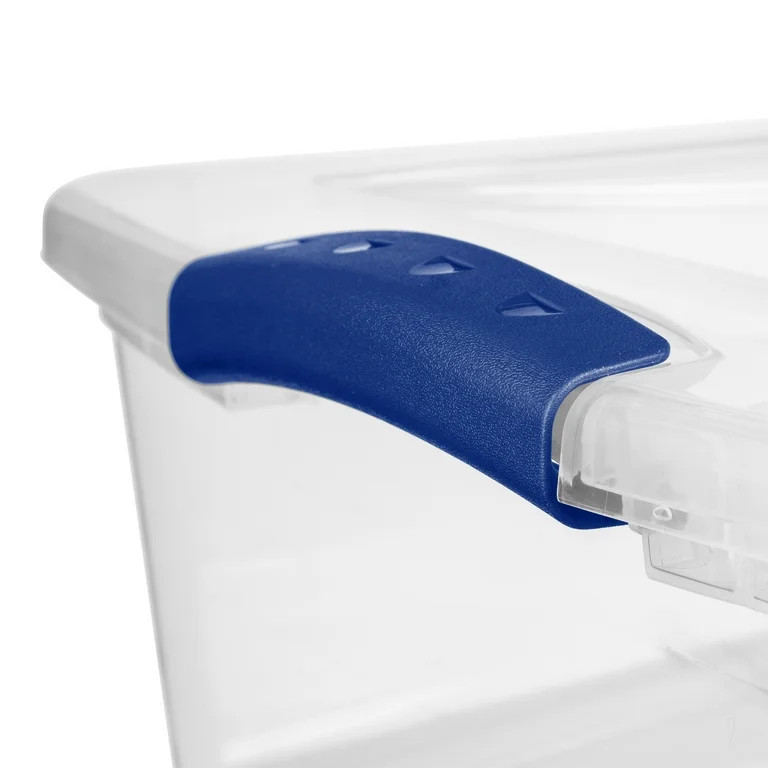 Sterilite Small Storage Bin, 32 Quart Clear Underbed Storage Container with Latch Lid, Blue | Walmart (US)