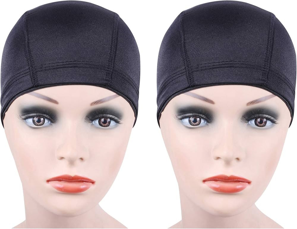 YANTAISIYU 2 Pcs/Lot Black Dome Cap Wig Caps Stretchy Wig Cap with Wide Elastic Band for Making W... | Amazon (US)