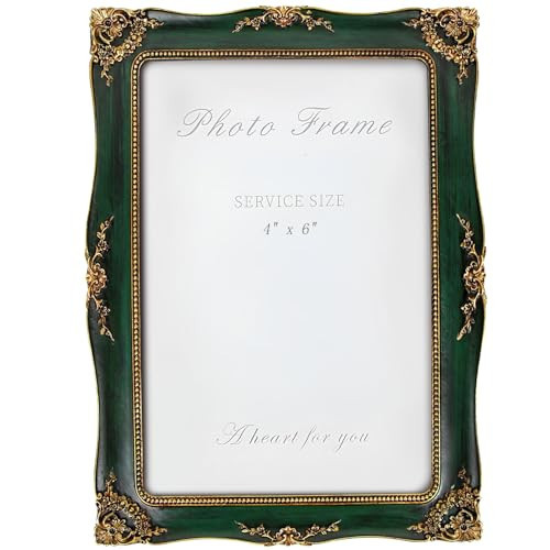 YEPOTUE Vintage Picture Frame 4x6 Inch, Ornate Photo Frame for Wall or Tabletop Display, Antique Picture Frame with Real Glass & Hook for Home Decor - Mother's Day Birthday Gift (Green) | Amazon (US)