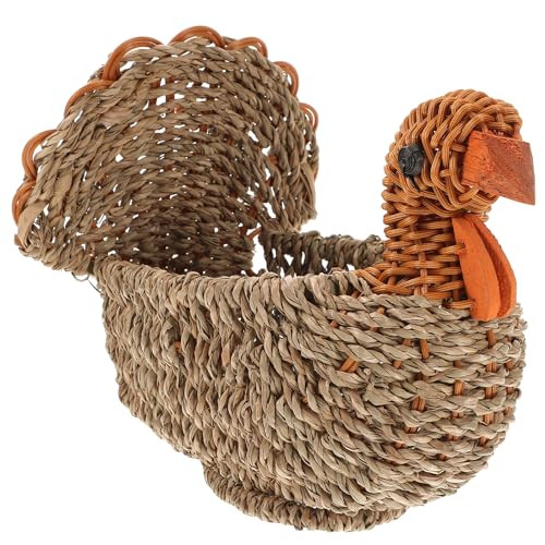 ARTIBETTER Wicker Storage Basket Decorative Rattan Woven Serving Basket Turkey Shaped Willow Bread Basket Handmade Straw Fruit Basket Laundry Organizer for Home Kitchen Light Grey | Amazon (US)