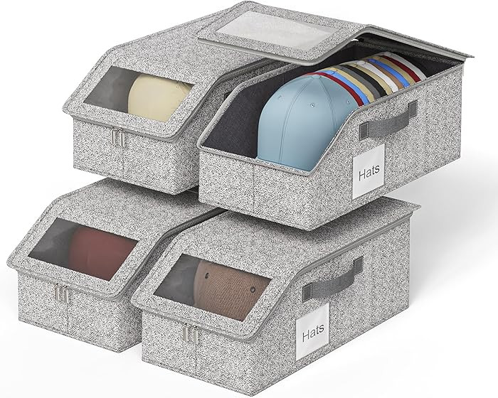 4 PCS Hat Organizer for Baseball Caps, Multi Functional Storage Box (Accommodates 48 Hats) with V... | Amazon (US)