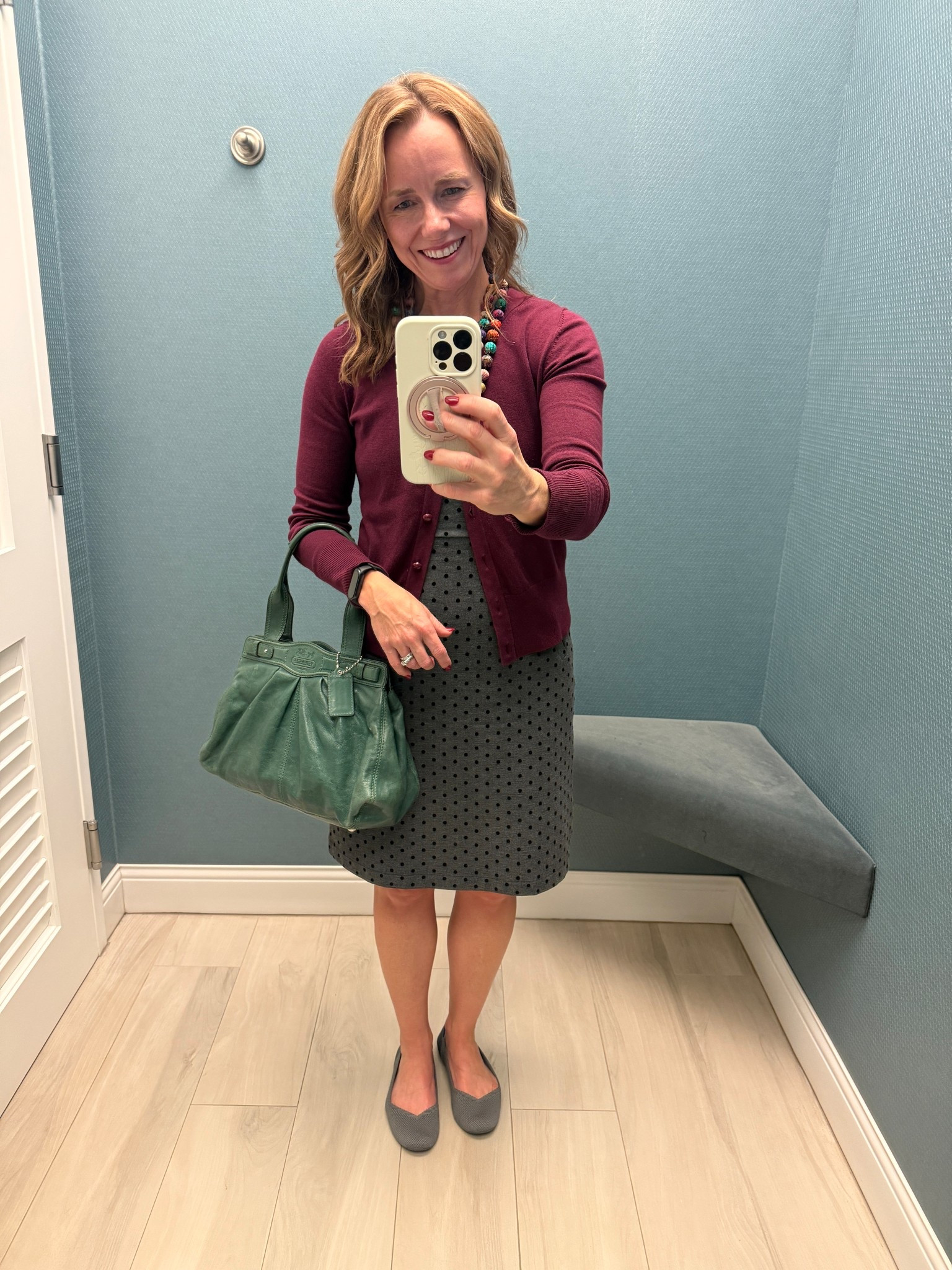 Most of this outfit is thrifted, gifted or borderline vintage with how long it’s been in my closet! 

However the shoes are a staple and have held up amazingly well! I love these classic flats from Rothy’s. I find you should go up 1/2 size and sooooo many good colors.  

They are worth the $! 

Paired with a lands end sheath, vintage coach purse I thrifted years ago and a thrifted cardigan from banana republic. I’ve tried linking similar!  

#LTKOver40 #LTKMidsize #LTKWorkwear