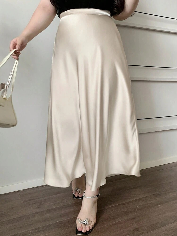 Dazy Plus Plus Size High Waist Satin Skirt, Fall Clothes | SHEIN