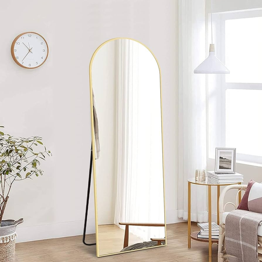 Arched Full Length Mirror 64"x21", Gold Frame Floor Mirror with Stand, Free Standing Wall Mounted... | Amazon (US)
