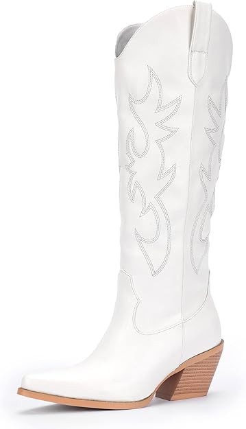 Pasuot Western Cowboy Boots for Women - Knee High Wide Calf Cowgirl Boots with Side Zip and Embro... | Amazon (US)