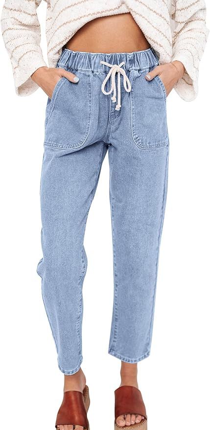 SySea Women's High Waisted Baggy Jeans Casual Drawstring Pull On Jean Joggers Stretch Loose Fit D... | Amazon (US)