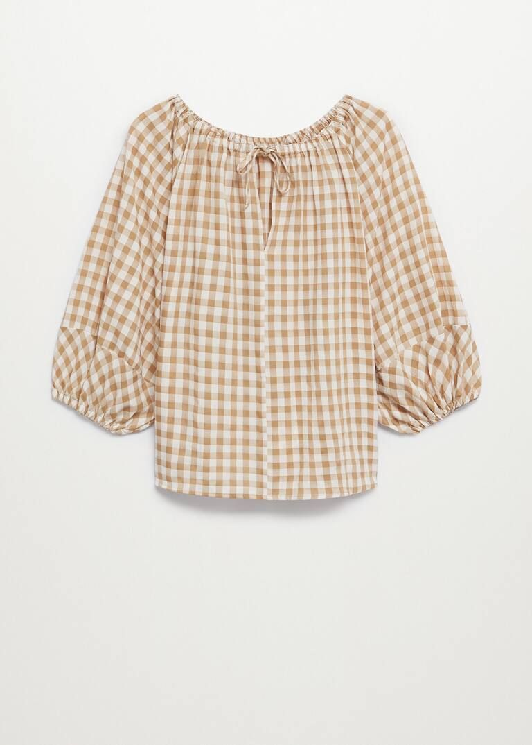 Check blouse with balloon sleeves | MANGO (US)