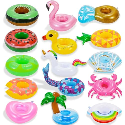Inflatable Drink Holder, 15 Pack Drink Floaties for Pool, Pool Drink Floats for Hawaii Themed Pool Parties Cute Flamingo Inflatable Cup Holders Coasters | Amazon (US)