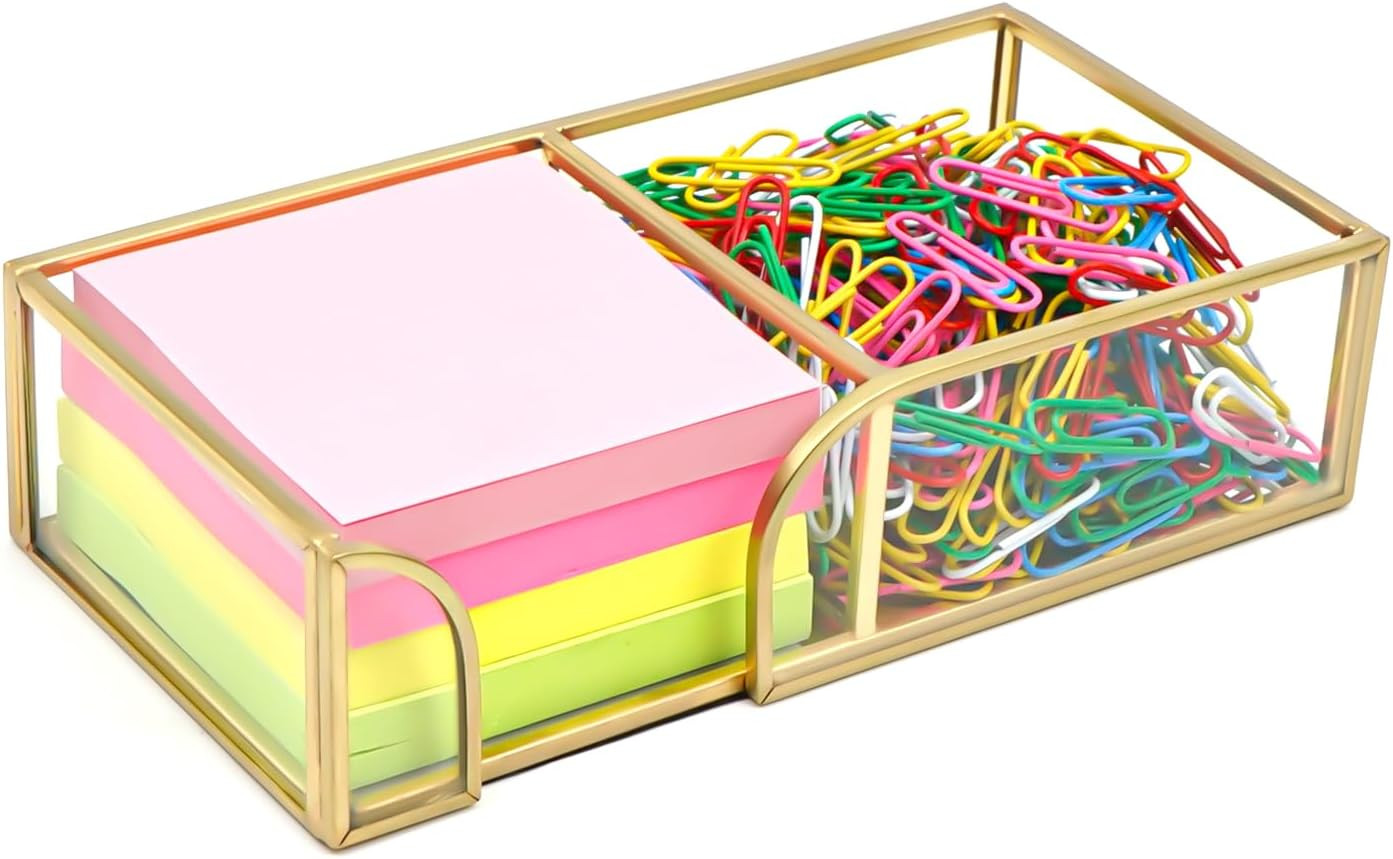 3 x 3 Inch Sticky Note Holder Gold Glass Post It Note Dispenser, 2 Slot Sticky Note Dispenser, St... | Amazon (US)