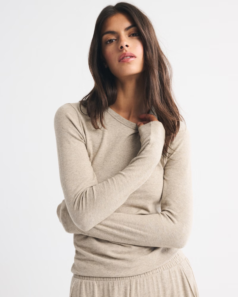 Women's Long-Sleeve Cozy Lounge Knit Tee | Women's Sleepwear & Loungewear | Abercrombie.com | Abercrombie & Fitch (US)