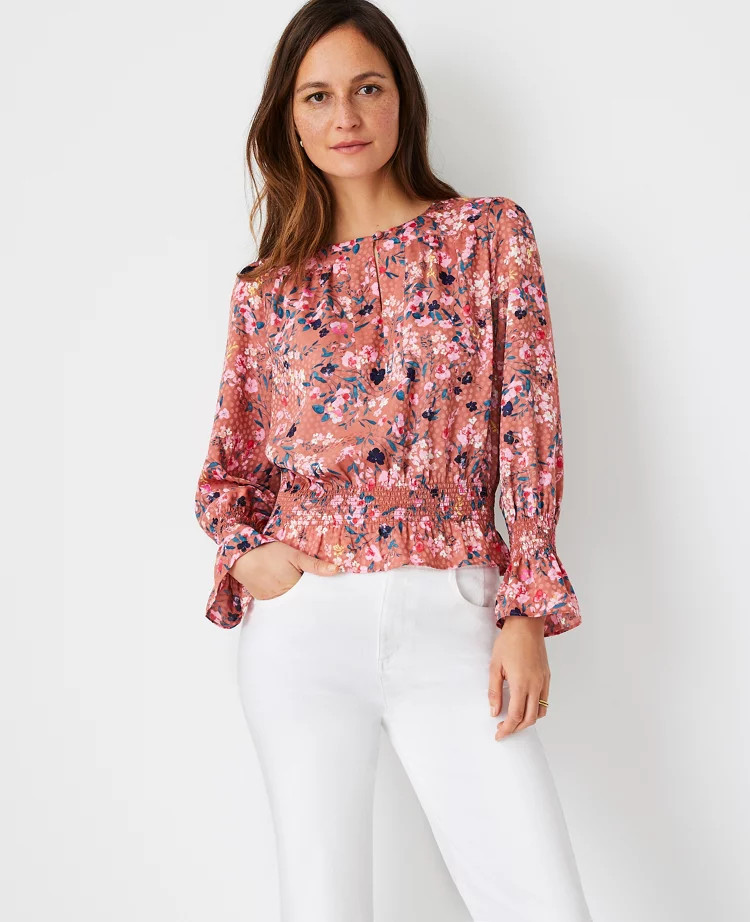 Floral Print Smocked Waist Top | Ann Taylor (US)