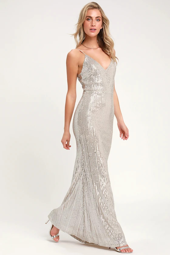 Moonlight Silver Sequin Maxi Dress | Lulus (US)
