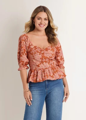Peplum Sweetheart Top - Autumn Dahlias | Venus Swim