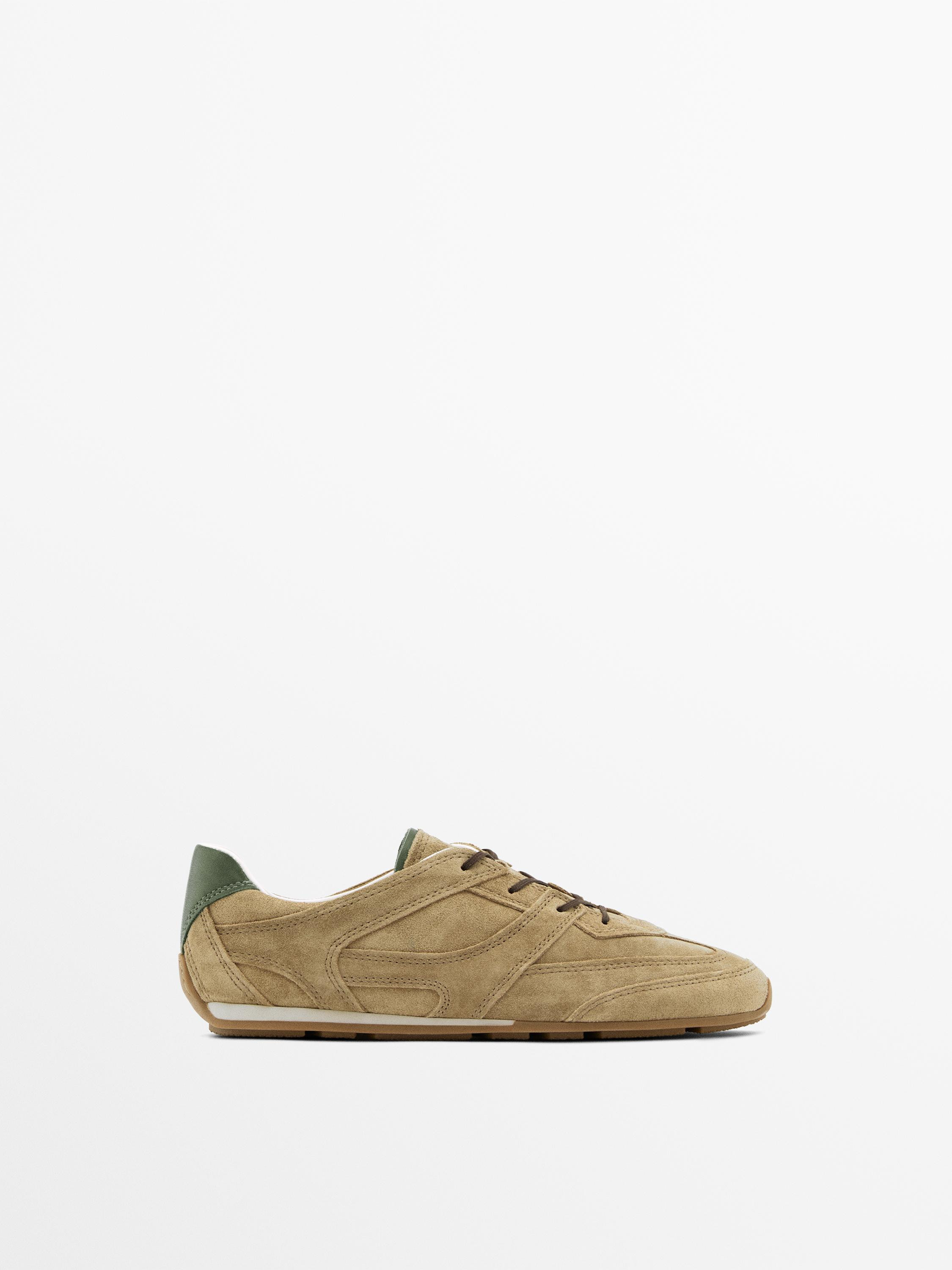 Split leather trainers with piece details | Massimo Dutti UK