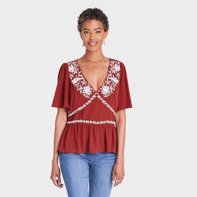 Women's Short Sleeve Embroidered Top - Knox Rose™ | Target