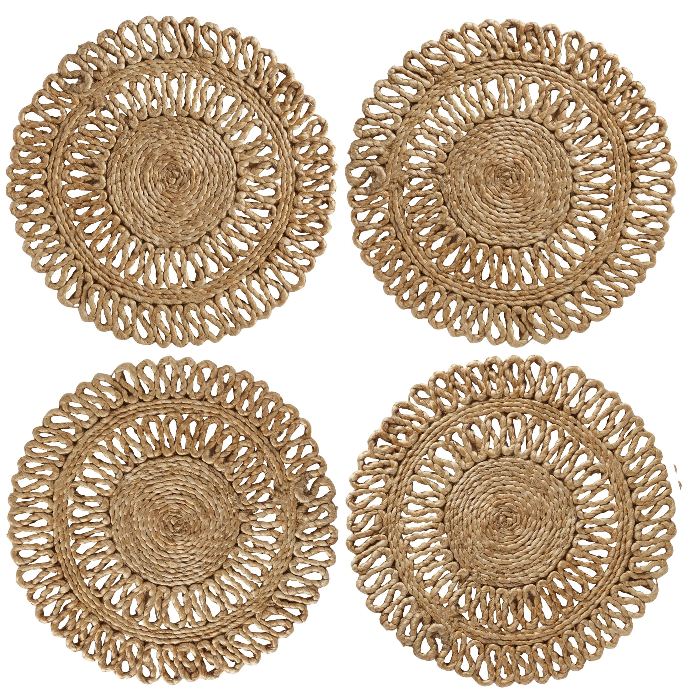 Better Homes & Gardens Jute Flower 15" Round Placemats, 4 Pack, Natural - Walmart.com | Walmart (US)
