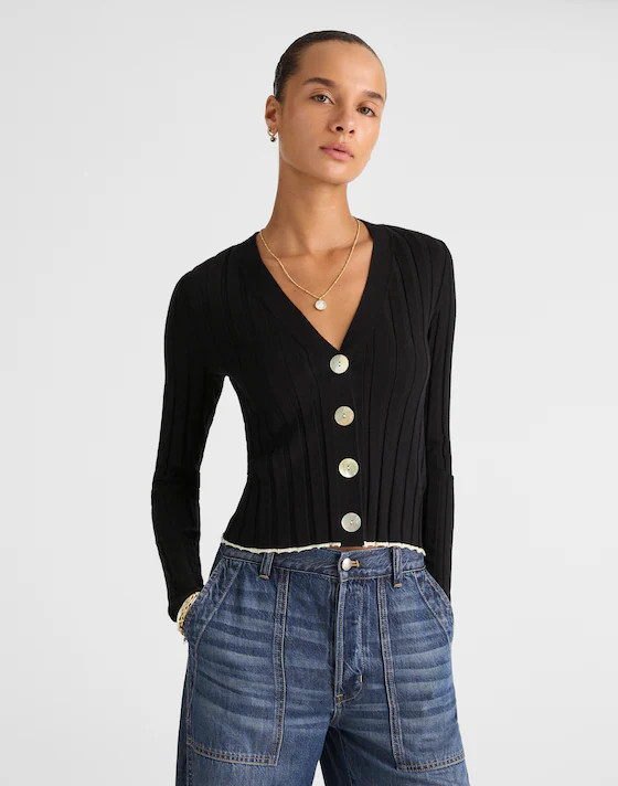 Tipped Ribbed V-Neck Cardigan | Madewell