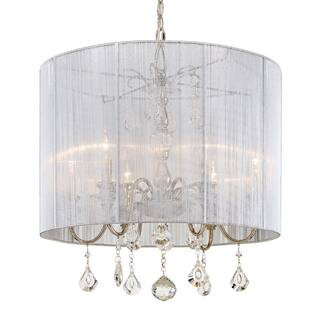 Home Decorators Collection St. Lorynne 6-Light Polished Nickel Pendant with Silver String Shade-H... | The Home Depot
