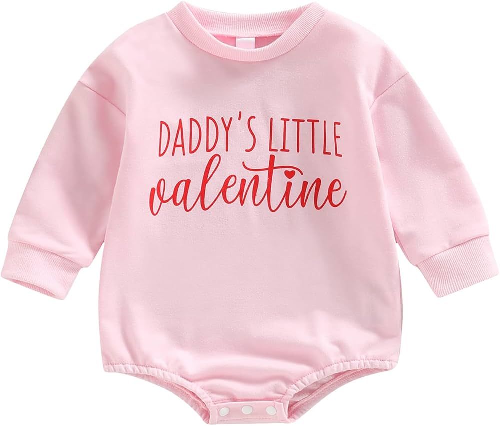 Baby Boy Girl First Valentine's Day Outfit Long Sleeve Crew Neck Sweatshirt Romper Love Heart One... | Amazon (US)