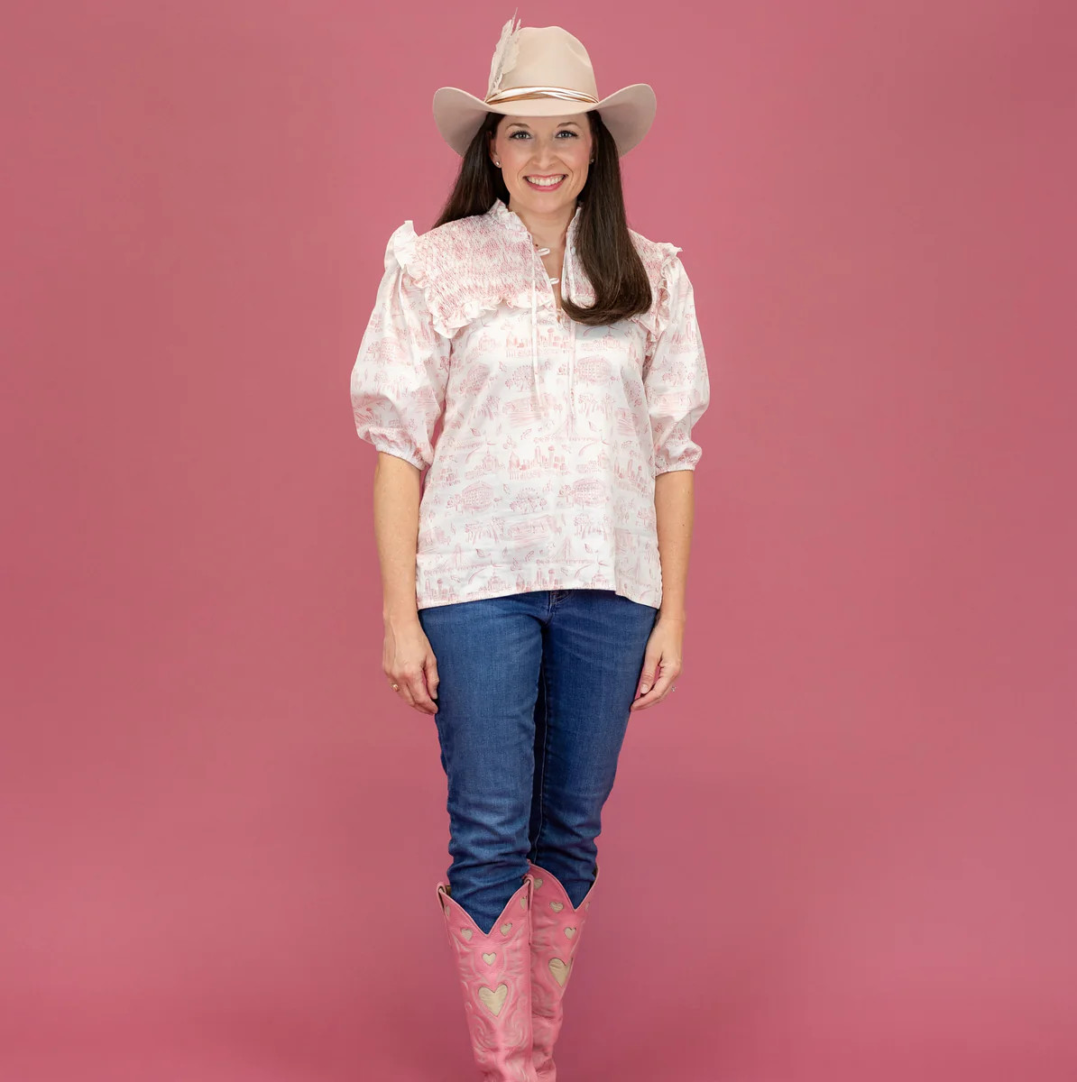 Women's Lizzie Shirt - Dallas Print (Pink) | Dondolo