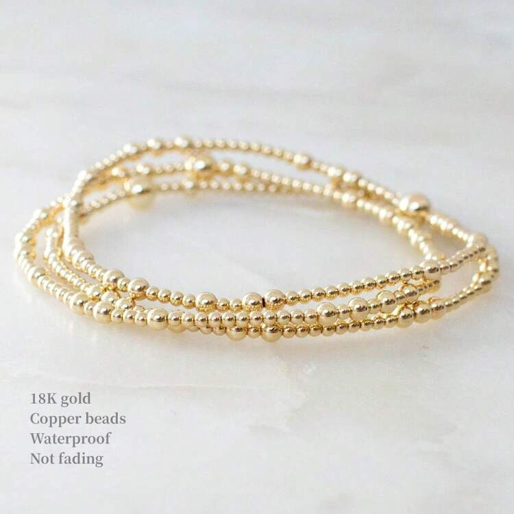 3pcs/6pcs Set Bohemian Classic Minimalist Copper Bead Bracelet, Scattered Design, Paired With 18K Gold Plated Elastic Bracelet, Women Summer Bracelet, Friend Gift | SHEIN