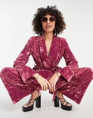 Topshop crushed velvet suit set in pink | ASOS | ASOS (Global)