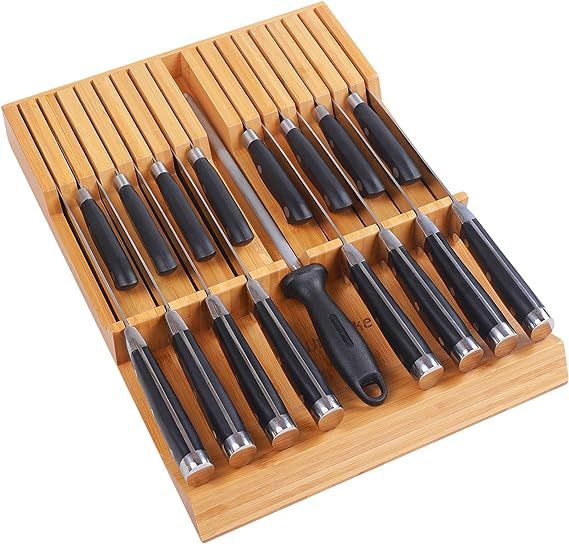 Utoplike In-drawer Knife Block Bamboo Kitchen Knife Drawer Organizer,Large handle Steak knife Hol... | Amazon (US)