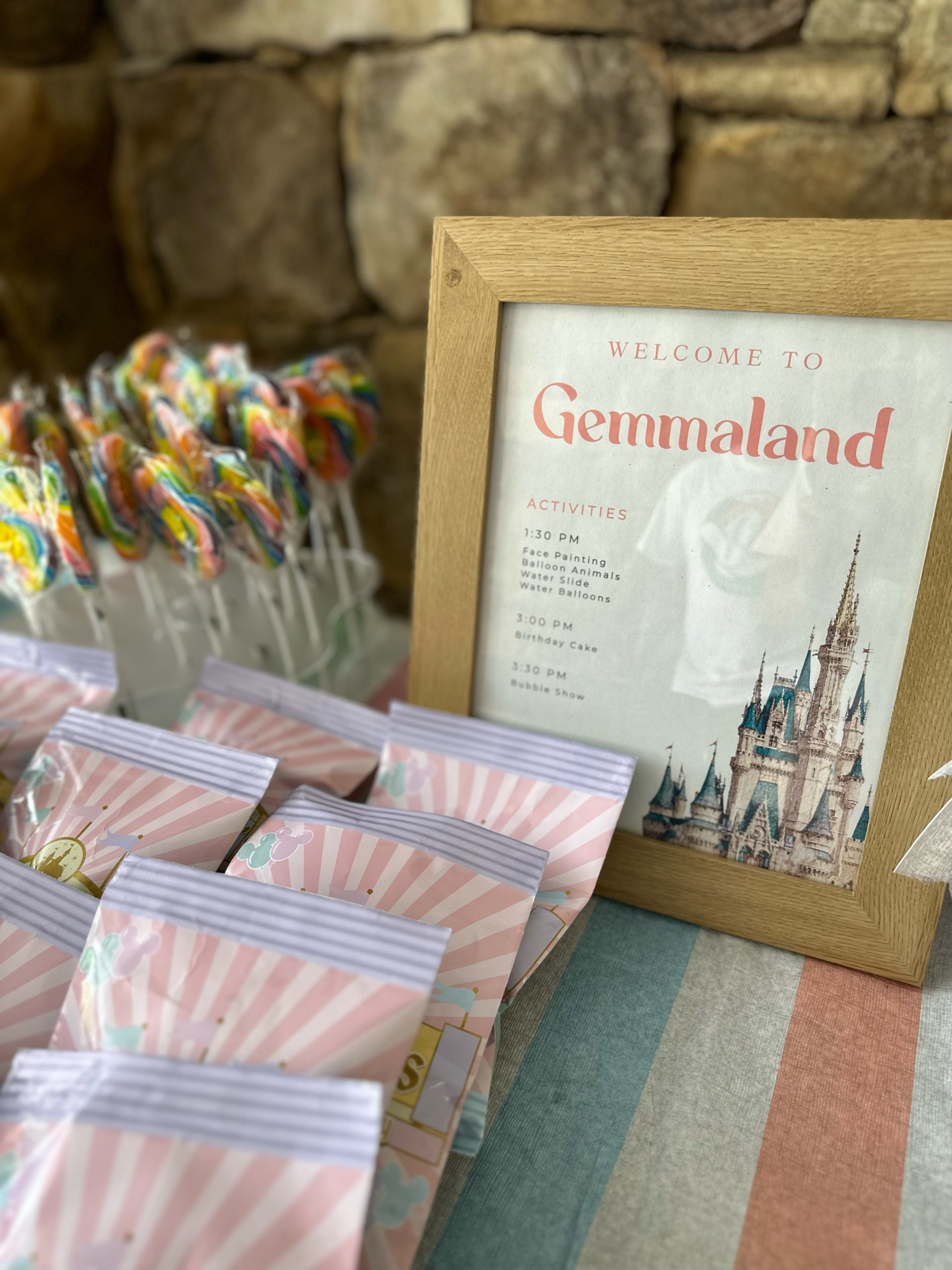 Disneyland themed birthday party. Custom potato chip bags + flower shaped lollipops. 

#LTKkids