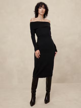 Off-Shoulder Midi Sweater Dress | Banana Republic Factory